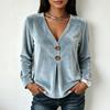 Women's Casual V-Neck Velvet Long Sleeve Top Color