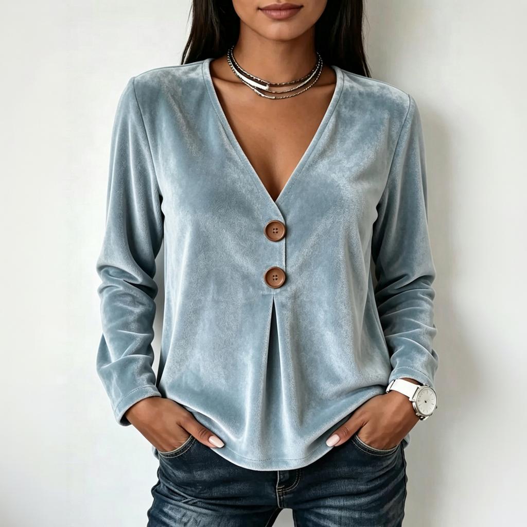 Women's Casual V-Neck Velvet Long Sleeve Top Color