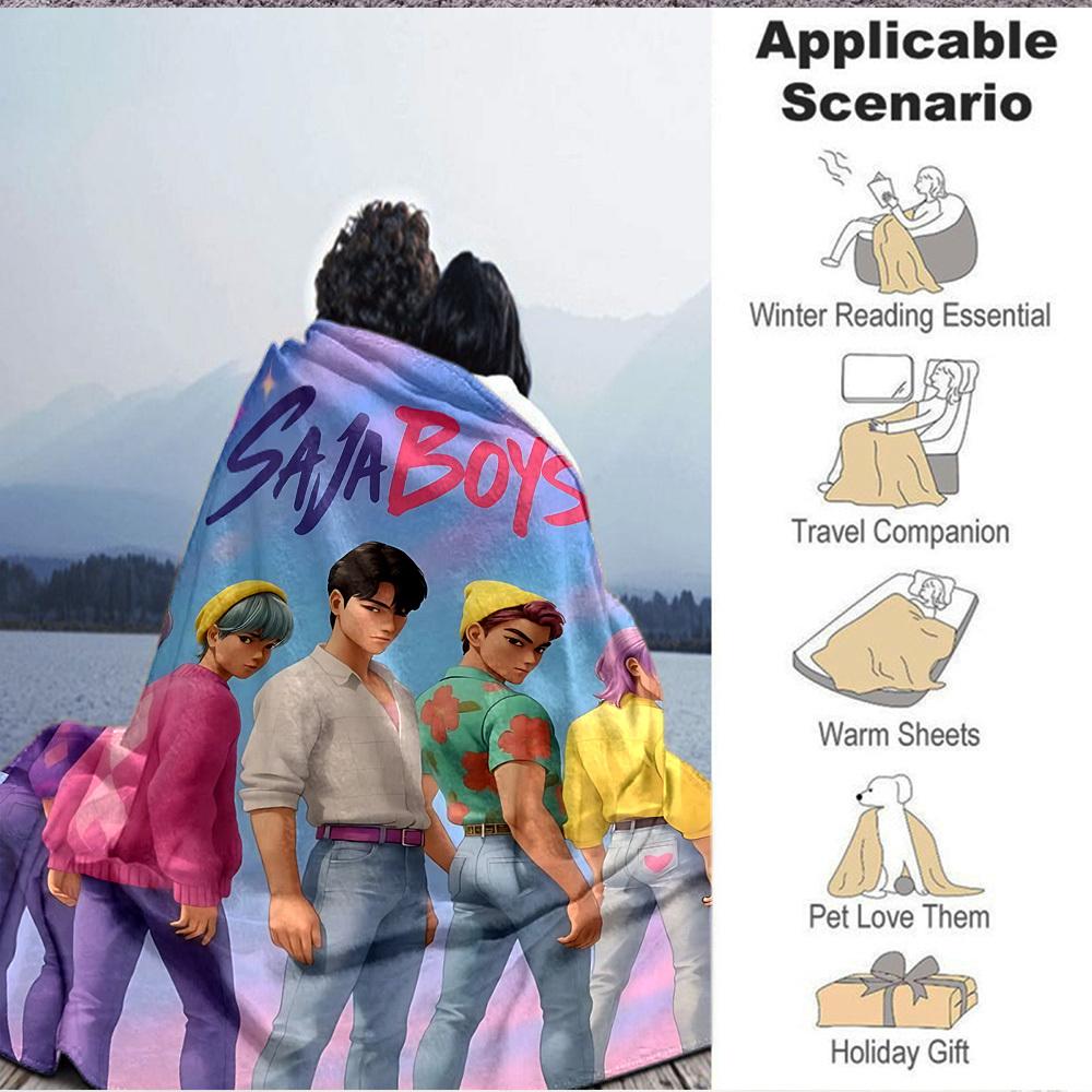 1pc Saja Boys Flannel Blanket [Cozy Throw Blanket] For Sofa, Bed, Travel, Camping, Livingroom, Office, Couch, Chair, And Bed