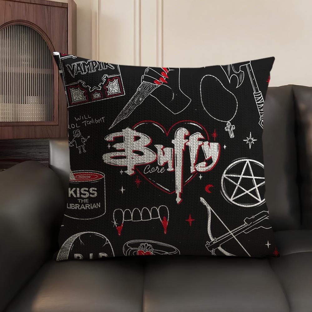 B-Buffy Vampire Slayer Cushion Cover Natural Linen Organic Fabric Double-Sided Printing Sofa Home Decor Gift Pillow Case