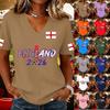 Women's Casual V Neck Short Sleeve Pullover Top Soccer Supporter Tee England Flag Print Lightweight Comfortable Fit