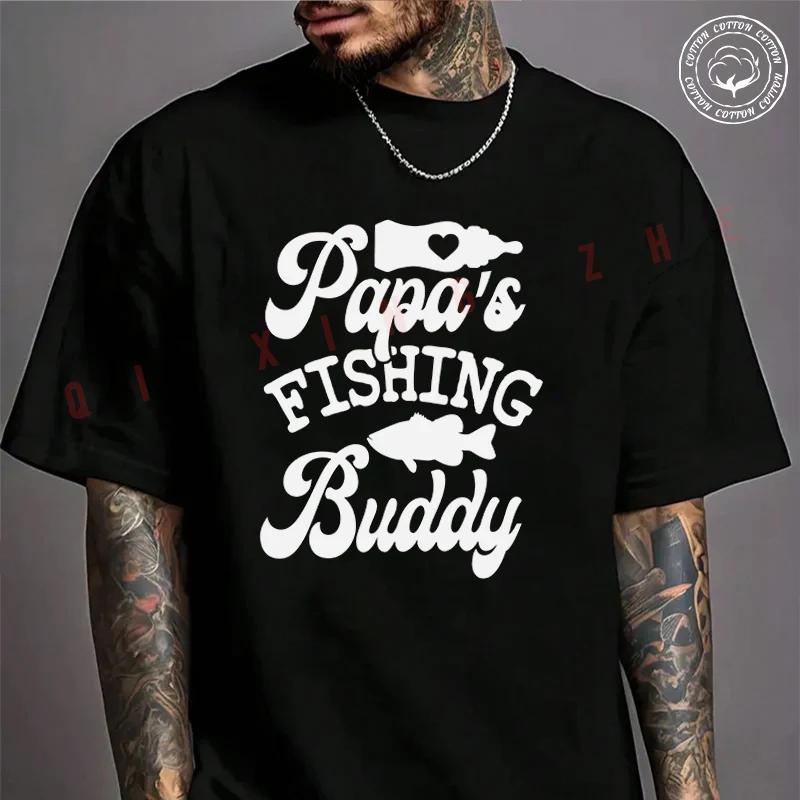 Papas Fishing Buddy Motorcycle T-Shirt For Riders Men's Cotton Casual High Quality Round Neck T