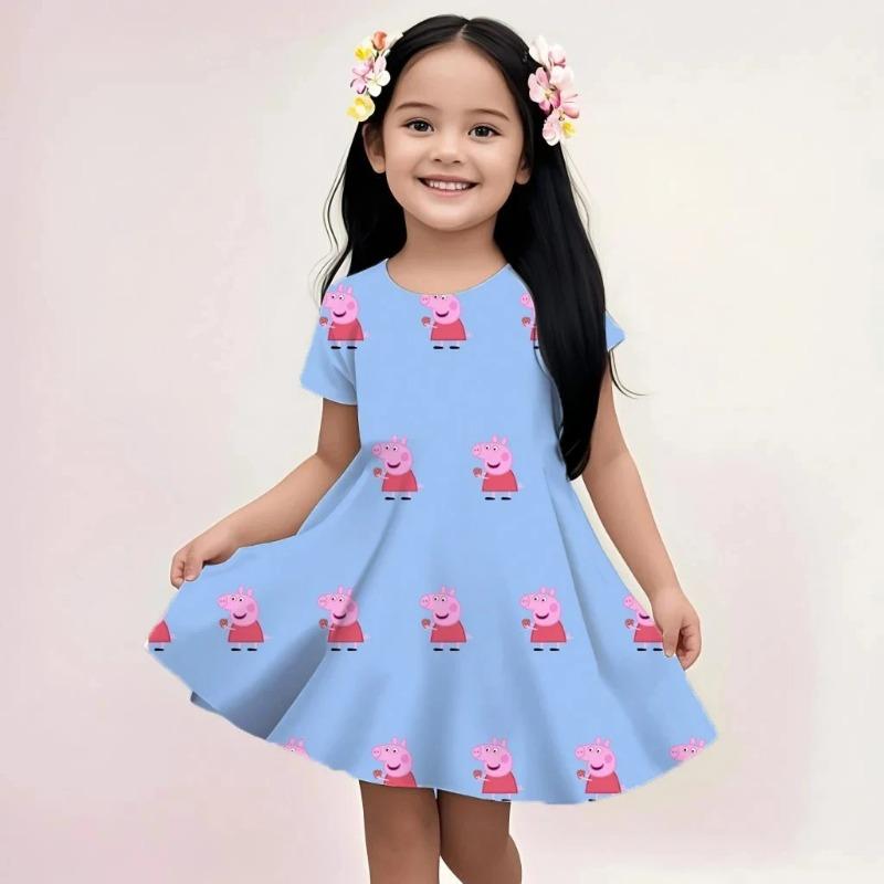 Summer Casual Kids Dress Peppa Pig Cute Cartoon Print Fashion Beach