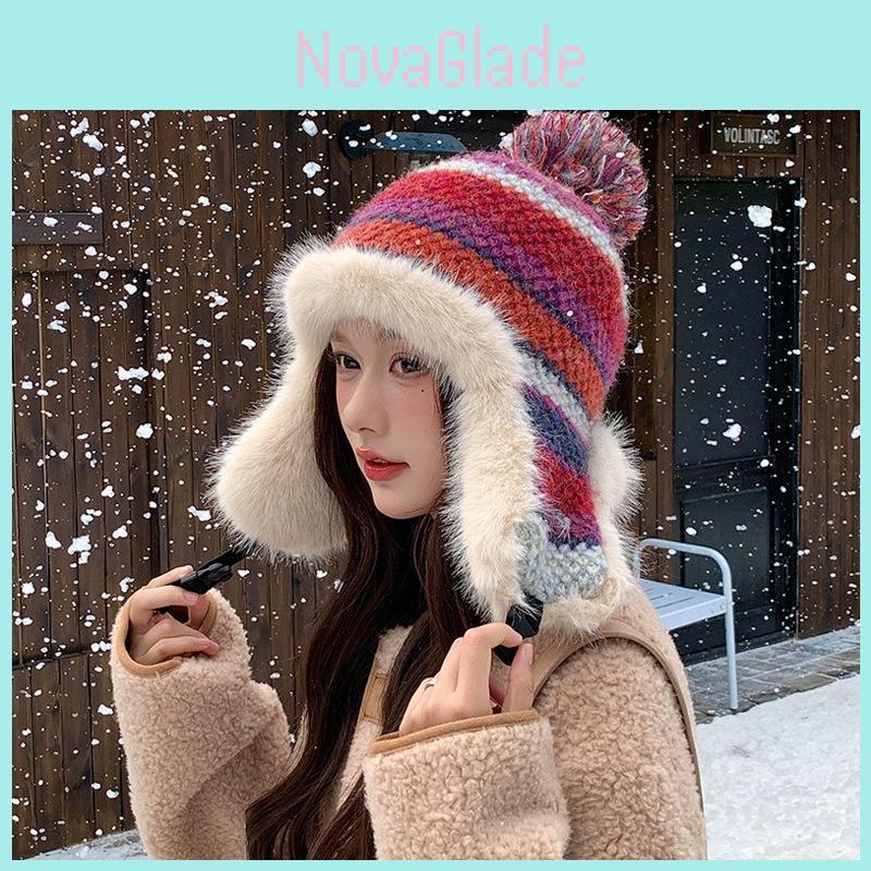 Winter Knitted Hat With Ear Cover For Women Casual Fashion Outdoor Accessory