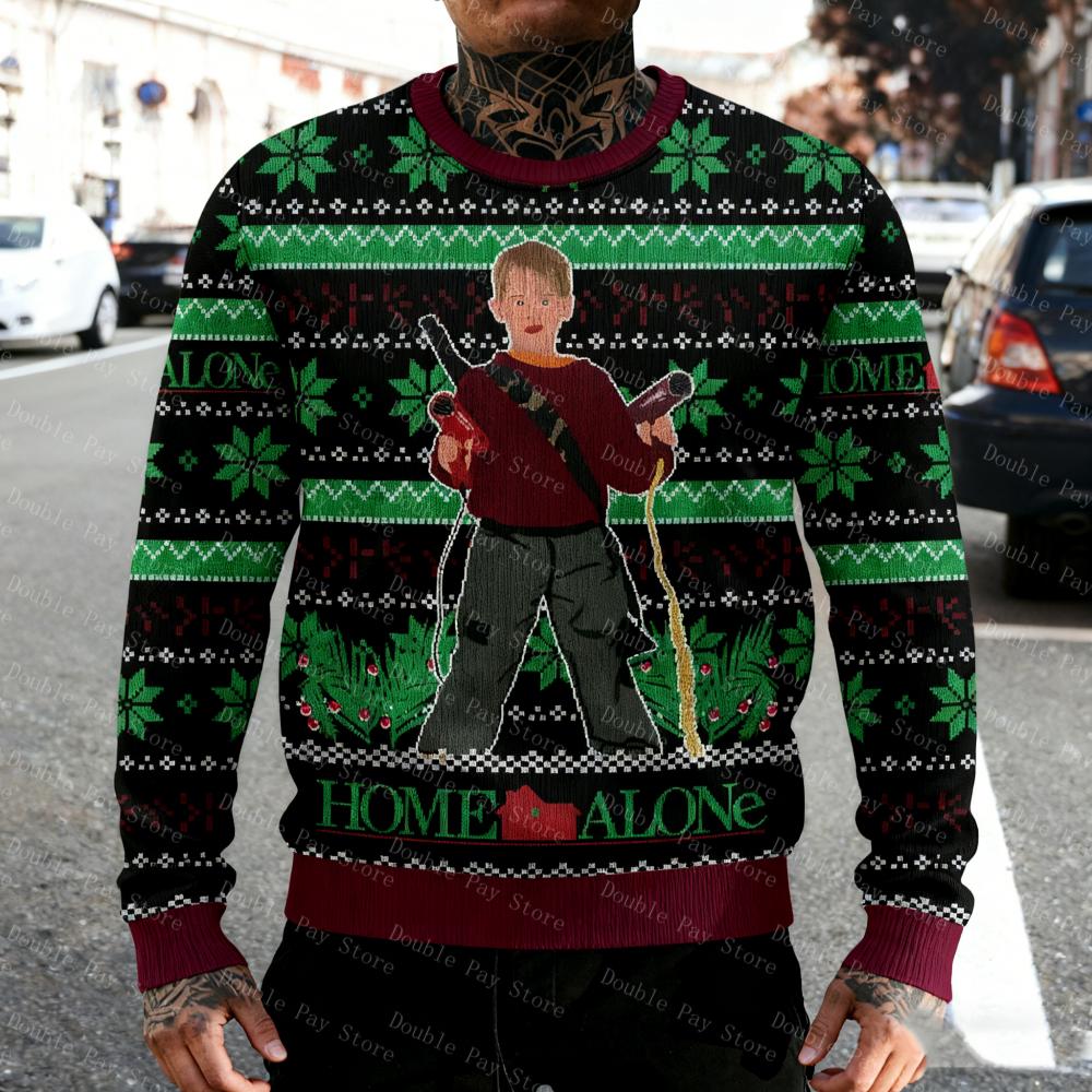 Осень Зима С Рождеством Пуловер Один Дома Уродливый Рождественский Мультяшный Аниме Женский Мужской Пуловер Топ Веселый Модный Пуловер 6XL