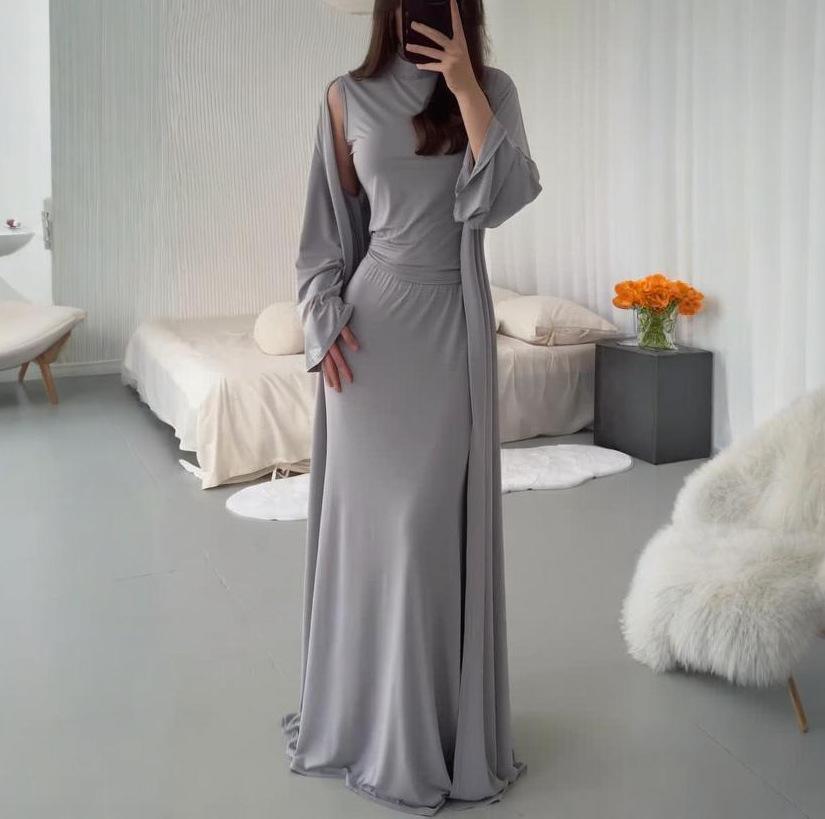 2025 autumn and summer season waist tight comfortable versatile commuting daily hip skirt sleeveless top jacket three-piece set XS серый
