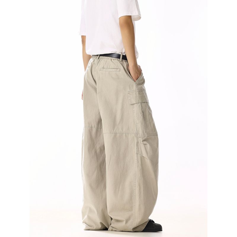 American Retro Streetwear Casual Pants for Men and Women with Large Side Pockets, Loose Deconstructed Wide-Leg Long Pants