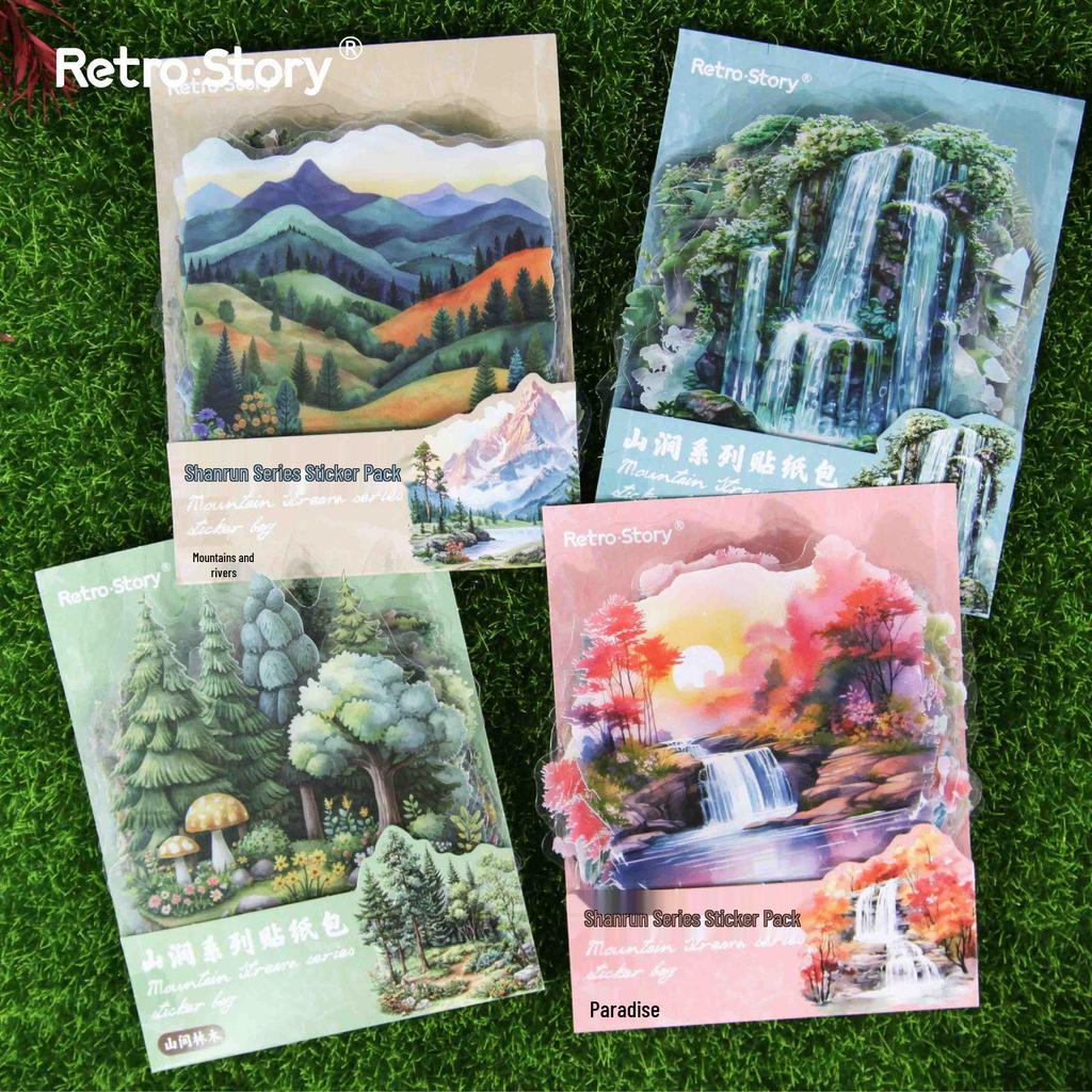 RetroStoryPET Mountain Stream Sticker Pack: Aquascaping & DIY Journal Decorations
