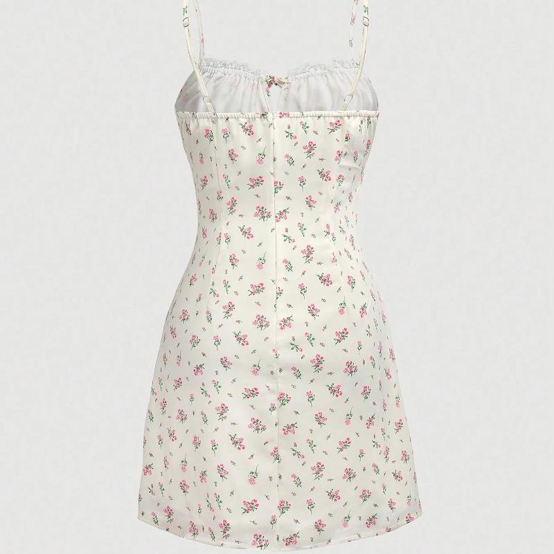 European and American Spring and Summer Slim Fit Sexy Lace Floral Suspender Dress for Women