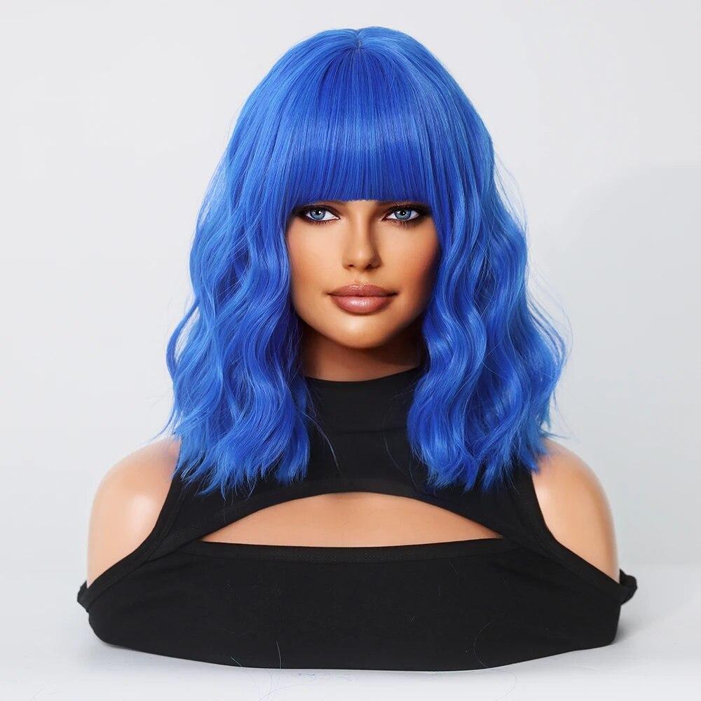 Perucă verde pentru femei Perucă de păr sintetic Bob până la umăr Perucă ondulată Cosplay Party Perucă de Halloween pentru femeie cu păr fals