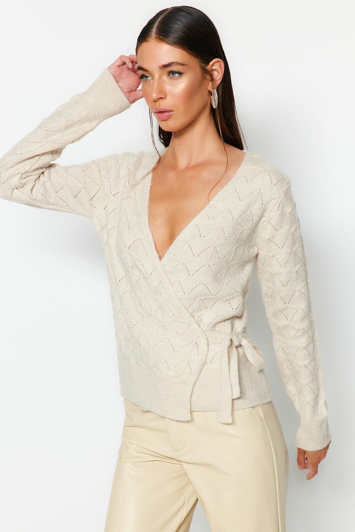 

Women s Fashion New Sweater Stone Soft Textured Double Breasted Collar Knitwear Sweater M аліса синього кольору