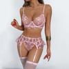 Sexy Lingerie Set Romantic Bra Belt Thong With Stockings S Bra Set Cute Pink Floral Embroidered Charming Women'S Lingerie