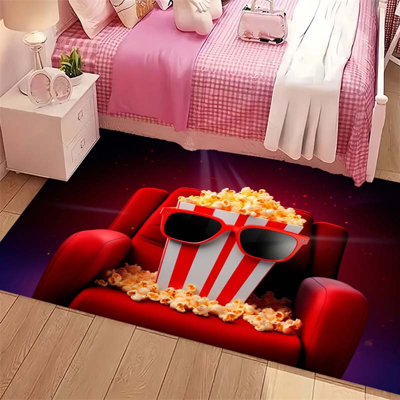 Cinema Red Chair Popcorn Sunglasses Print Area Rug Movie Theme Non‑Slip Rectangular Floor Mat Home Decor Rug for Gaming Room Living Bedroom