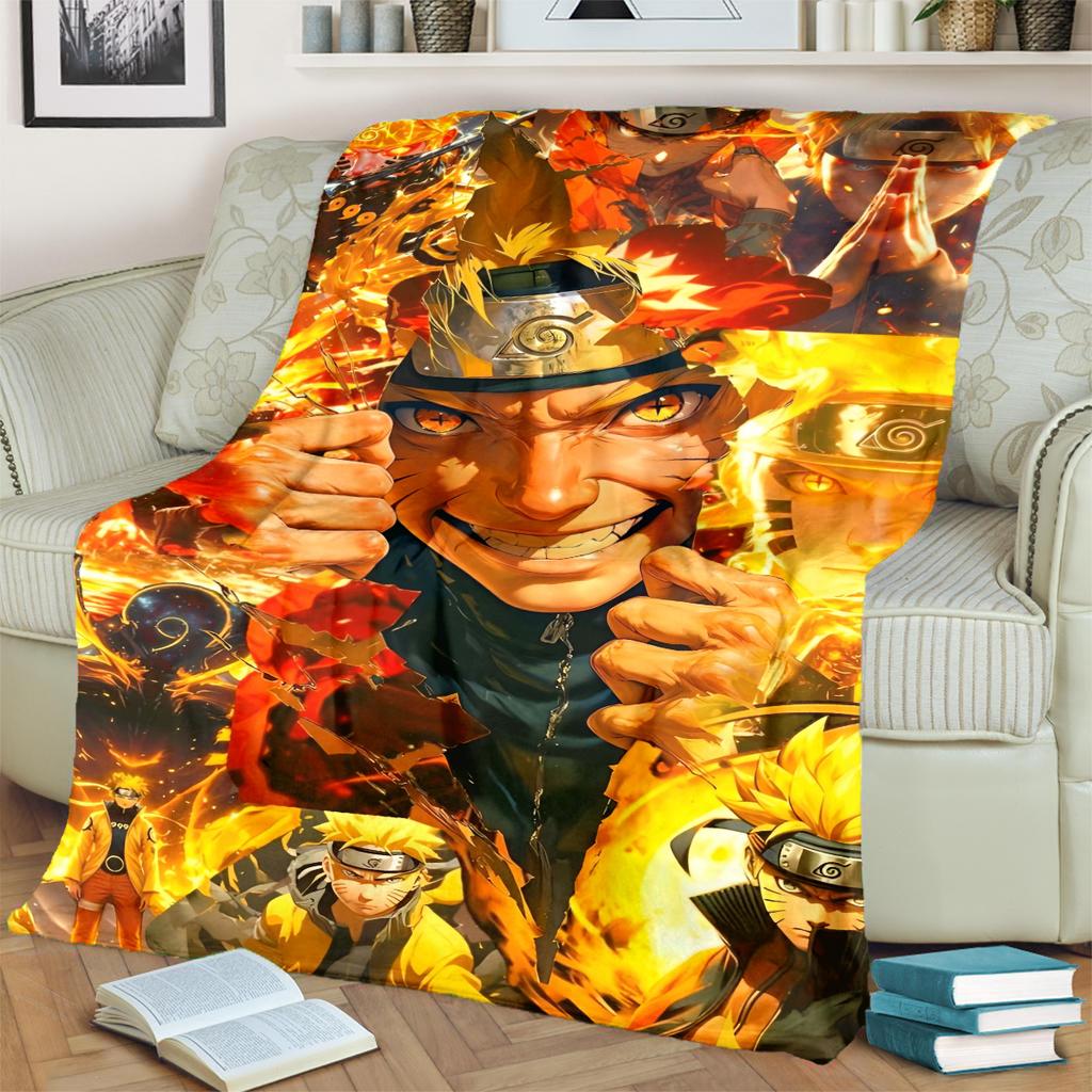 Anime-Naruto Print Blanket Warm Comfortable Flannel Blanket for Bedrooms, Sofas, Beds, Chairs, Picnics, Travel -LXR45