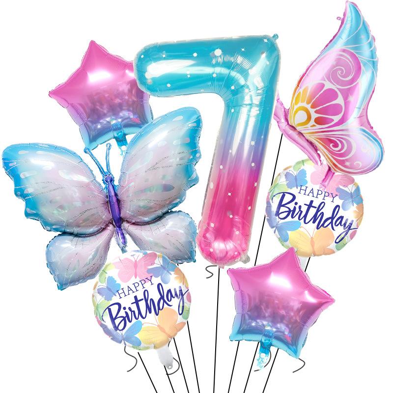 Butterfly starry sky digital balloon set children baby birthday party decoration gradual change star decoration arrangement