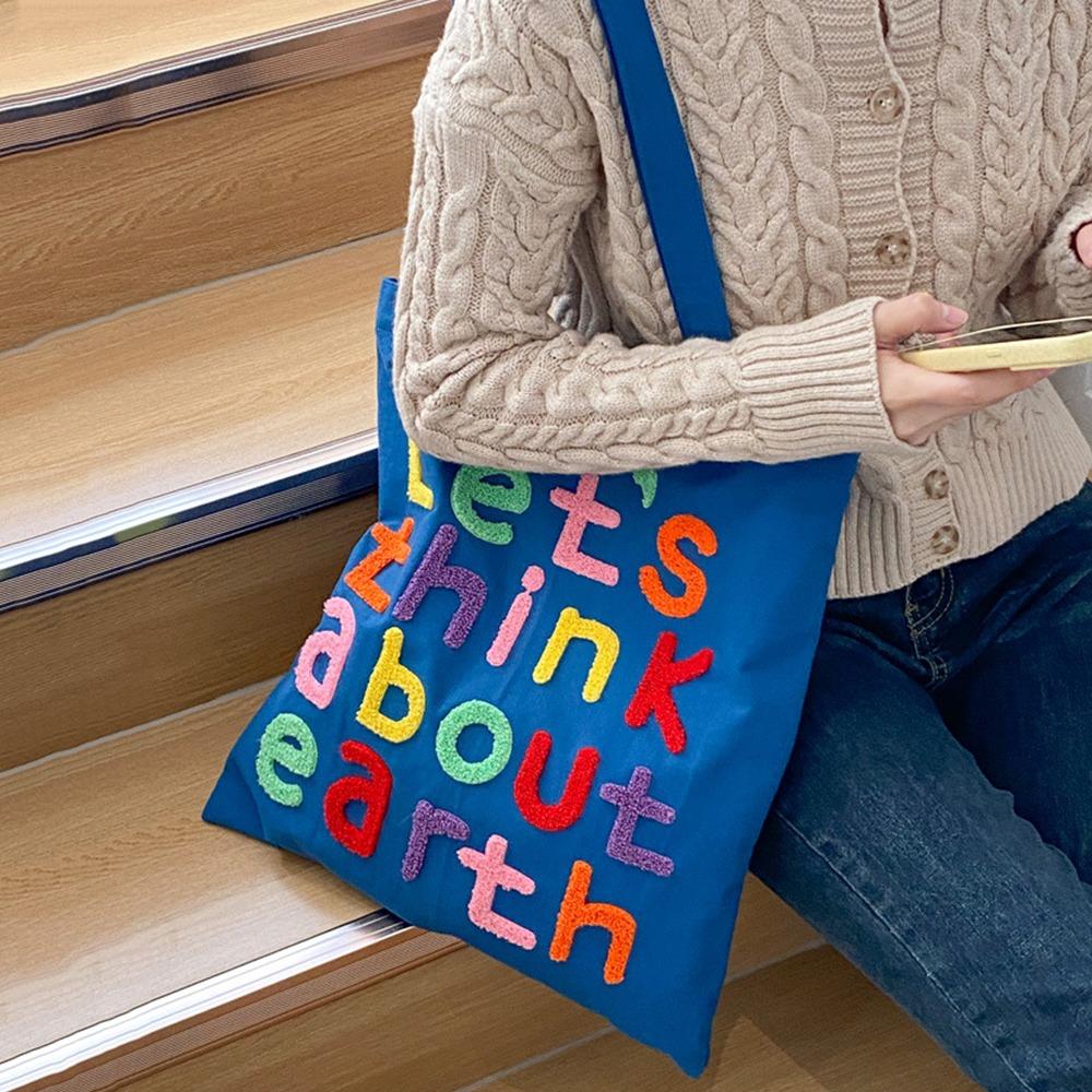 With Inner Bag Canvas Shopping Bag Colorful Letter INS Tote Bags Letter Embroidery Handbag  Women