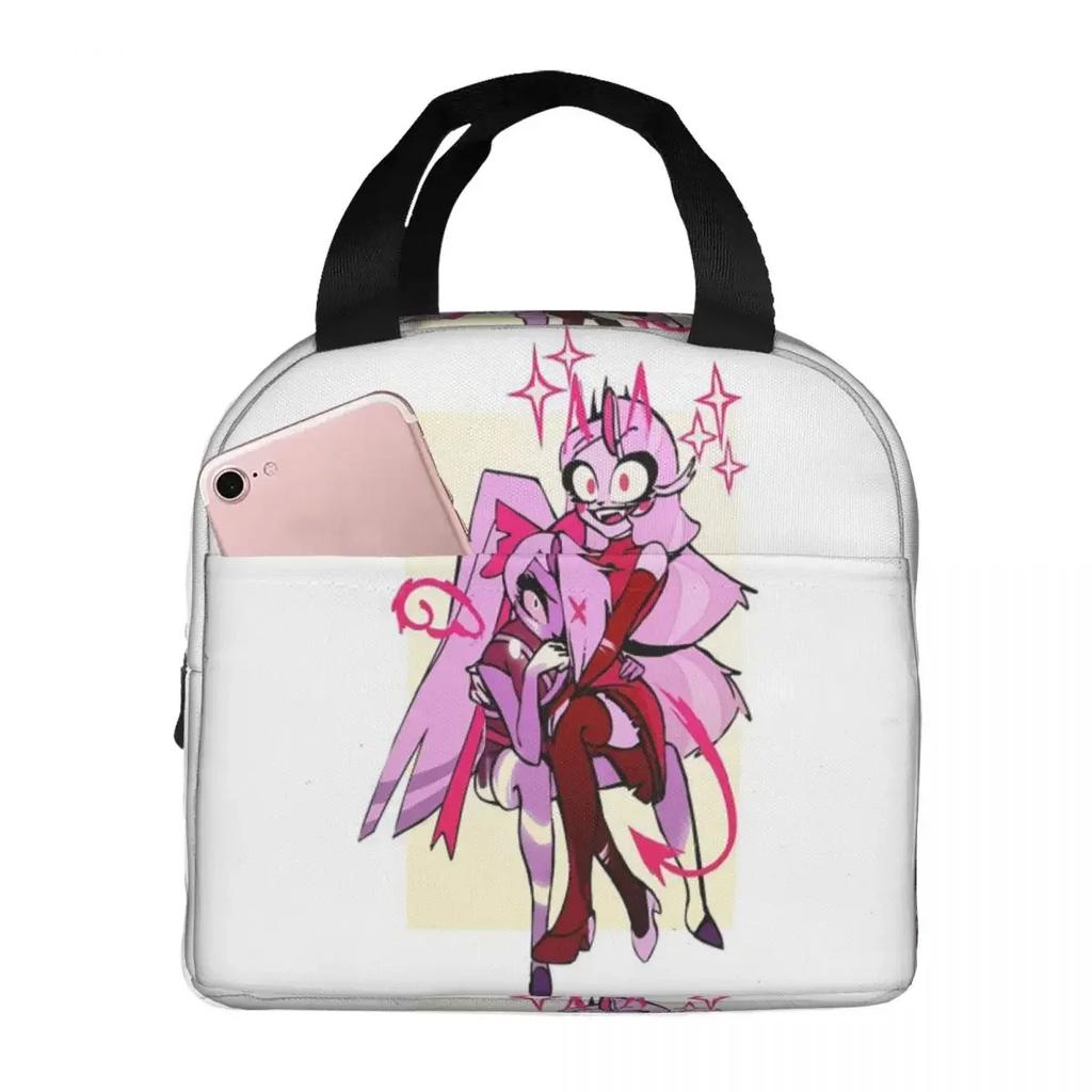Charlie And Vaggie Valentines Hazbin Hotels Insulated Lunch Bag for School Cooler Thermal Food Box Tote Lunch Boxes Container