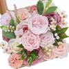 Artificial Flower Combination Box Set, Pink Silk Artificial Rose Bride Bouquet for Outgoing/Indoor DIY Center Piece Flowers for