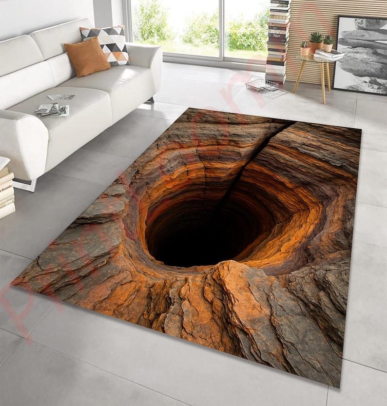 3D Hole Illusion Rug, Realistic Cave Carpet for Living Room Bedroom, Fun Optical Novelty Home Decor Mat