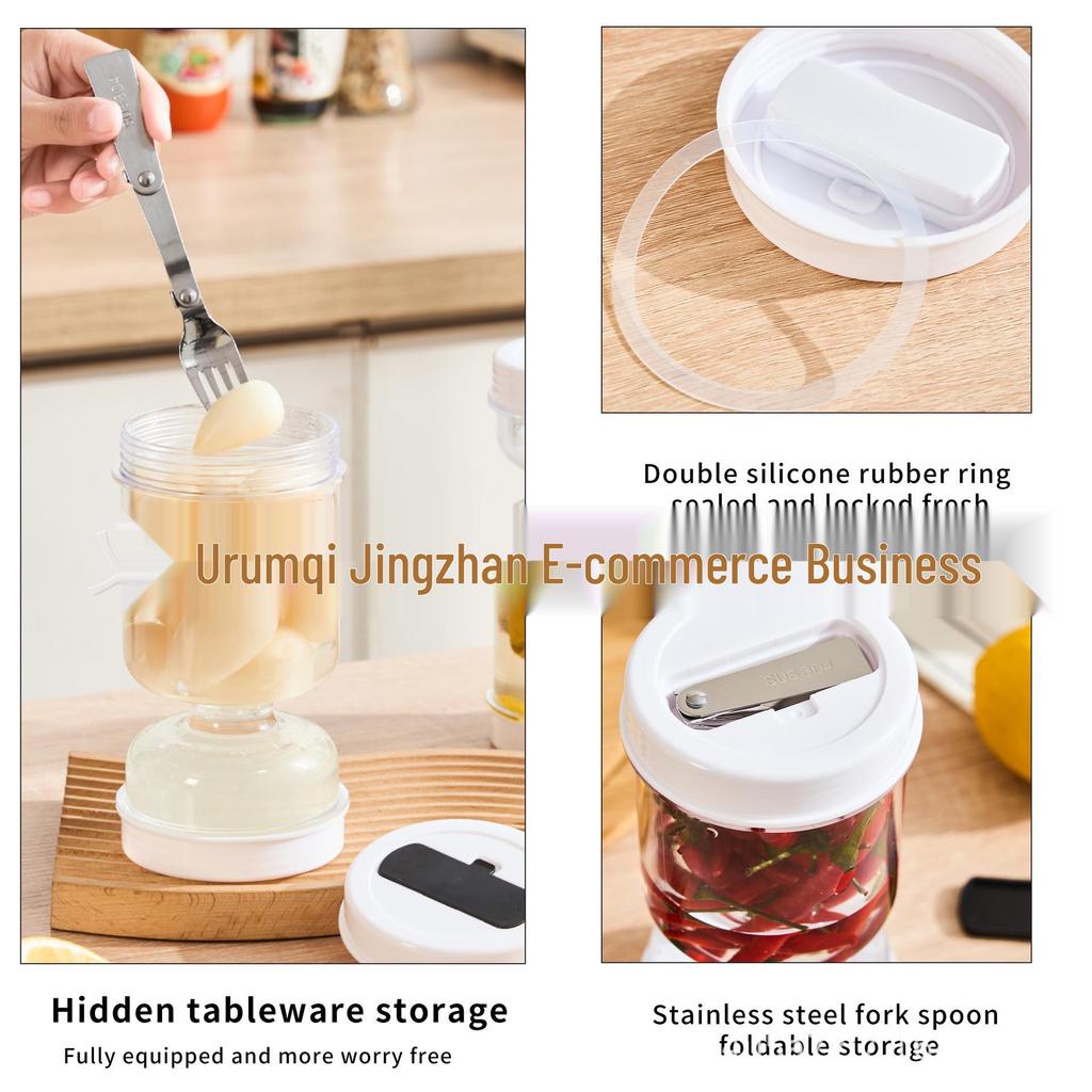 Patent Pickle Jar with Dry/Wet Separation and Fork - Portable, Sealed, Fresh-Keeping