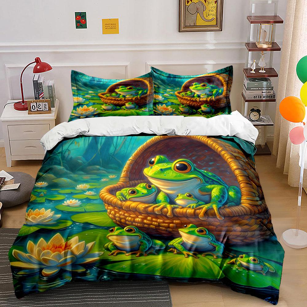 "Whimsical Frogs’ Lily Paradise" Bedding Sets Duvet Covers Pillowcases(1* Duvet Cover 2* Pillowcases Without Duvet Insert)