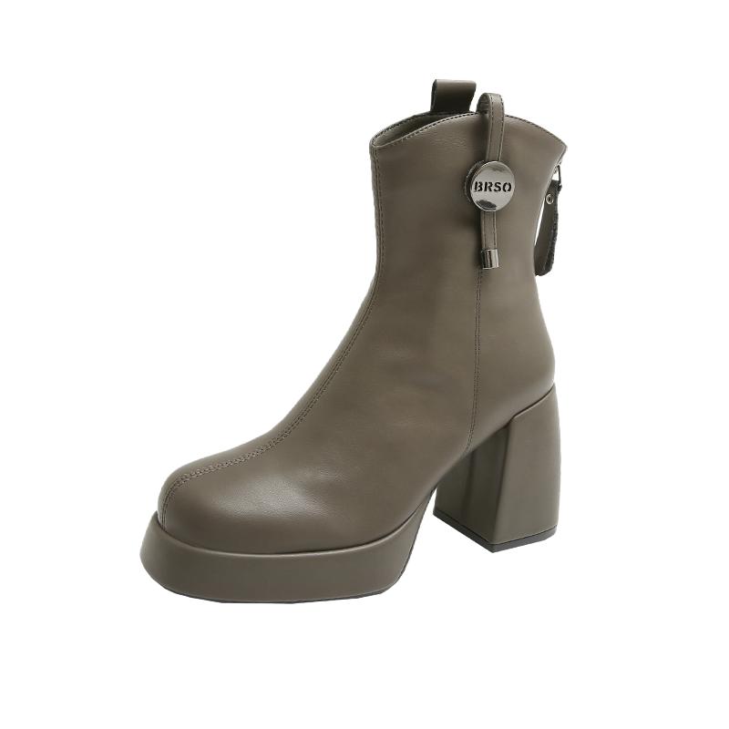 Modische Stiefel für Damen Rutschfester Blockabsatz Winter Einfarbig Neu 2024 Hohe Qualität Mode Outdoor Verschleißfest Damen Stiefeletten
