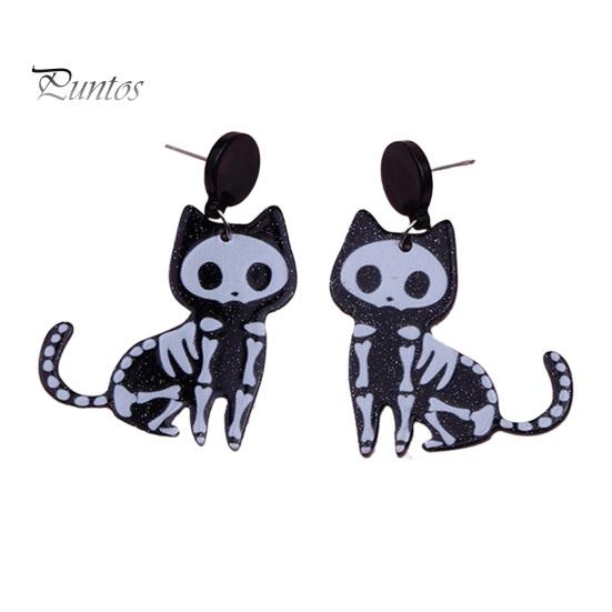 1 Pair Halloween Earrings Spooky Chic Bat Cat Skull Lightweight Trendy Personality Fun Comfortable Earrings