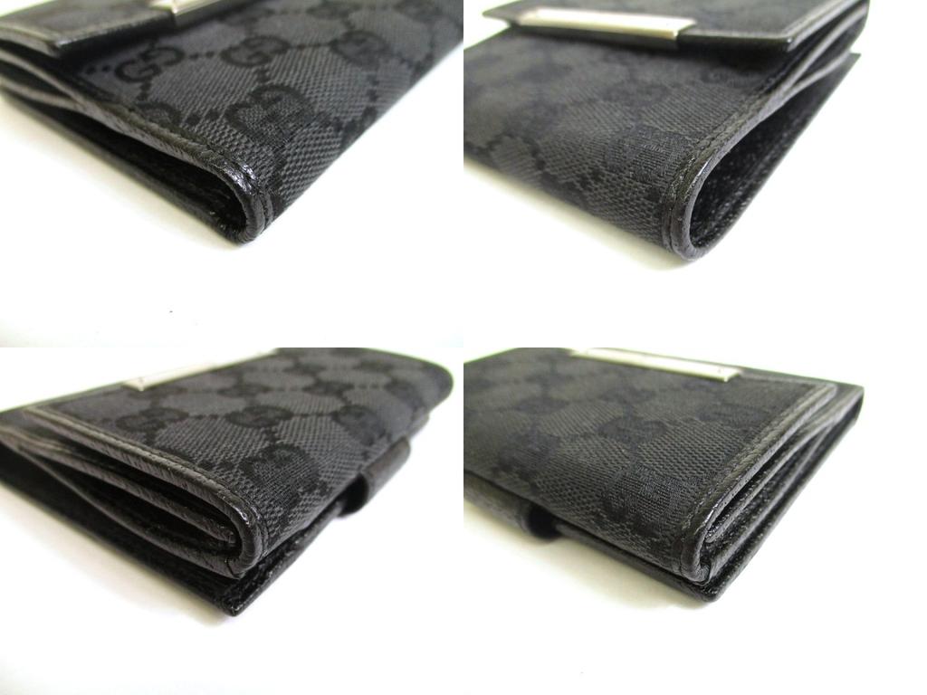 Authentic GUCCI GG Black Canvas Black Leather Bifold Wallet Compact Wallet #a813  Refurbished