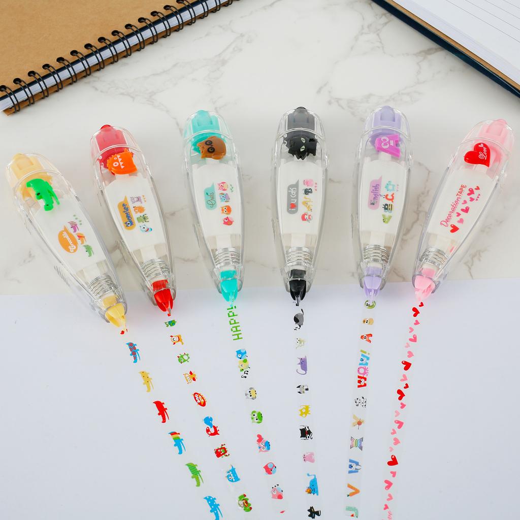 6Pcs Cute DIY Patterned Decorative Design Correction Tape Decorative Pen for Decorating Diarie Office School Stationery Supplies