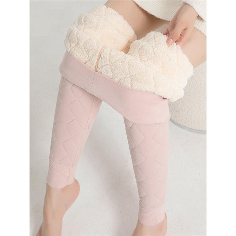 Girls' High-Waisted Thermal Wool Leggings, Thickened Winter School Uniform, Slimming Cotton Warm Pants for Teens
