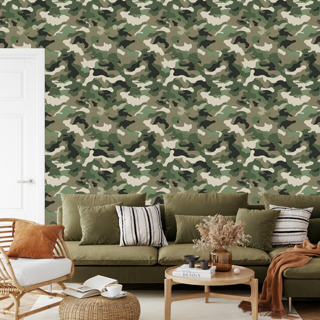 Military Camouflage Wallpaper Brown and Olive for Living Room and Bedroom 50x1000