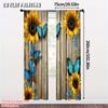Flat Printing Scene Curtains Butterflies Sunflowers Wooden Wall Durable Polyester Fabric Without Electricity Set Of 2 Made