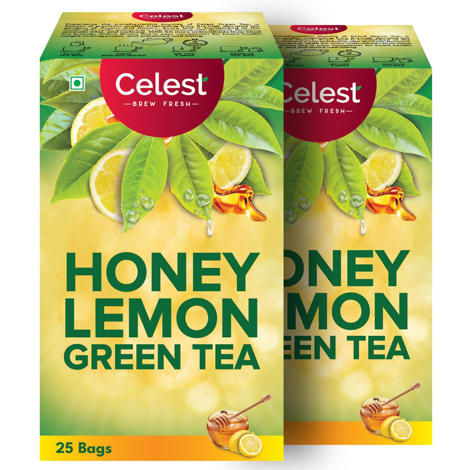 Celest Lemon & Honey Green Tea  | 25 Tea Bags X  Pack of 2for Daily Detox & Wellness Support