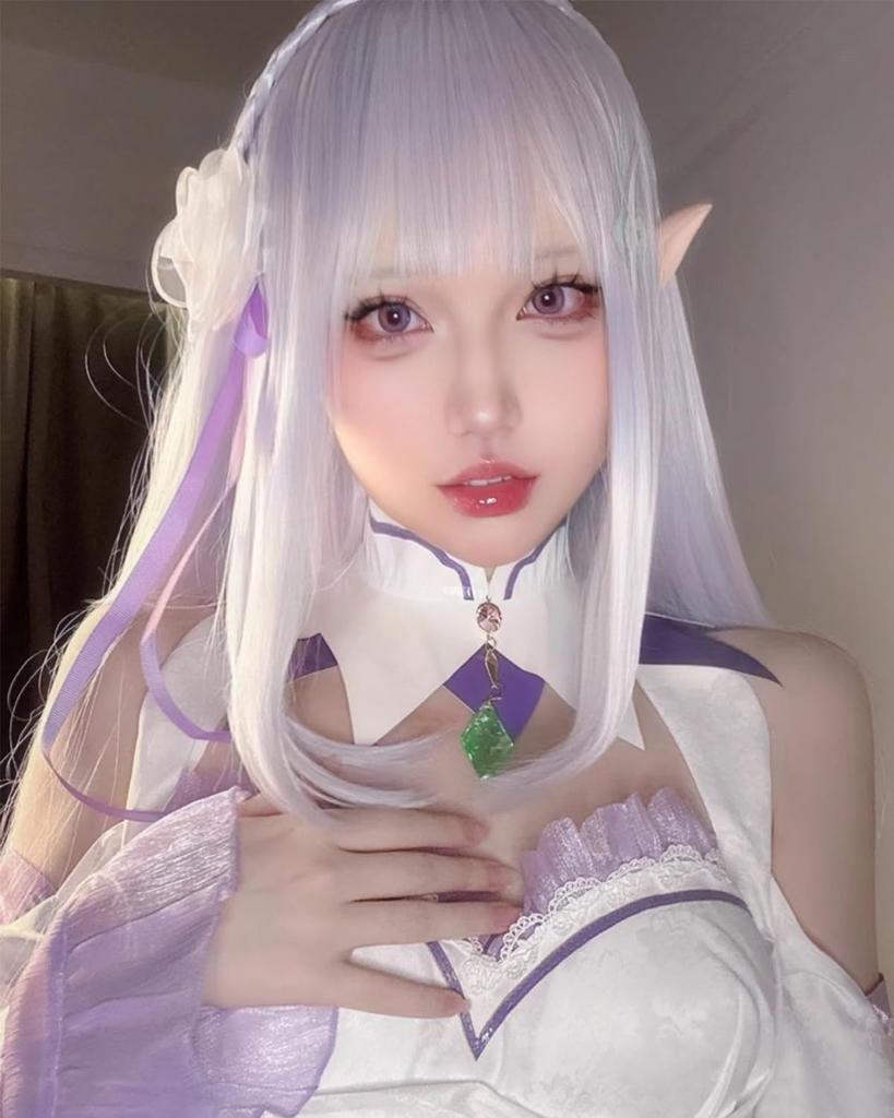 Emilia Cosplay with Spirit Magician Re Zero Cosplay Adult Cultural Event Stage Emilia Cosplay Emilia [Kamizu Ryohin] Wig, Costume, Costume, Festival,