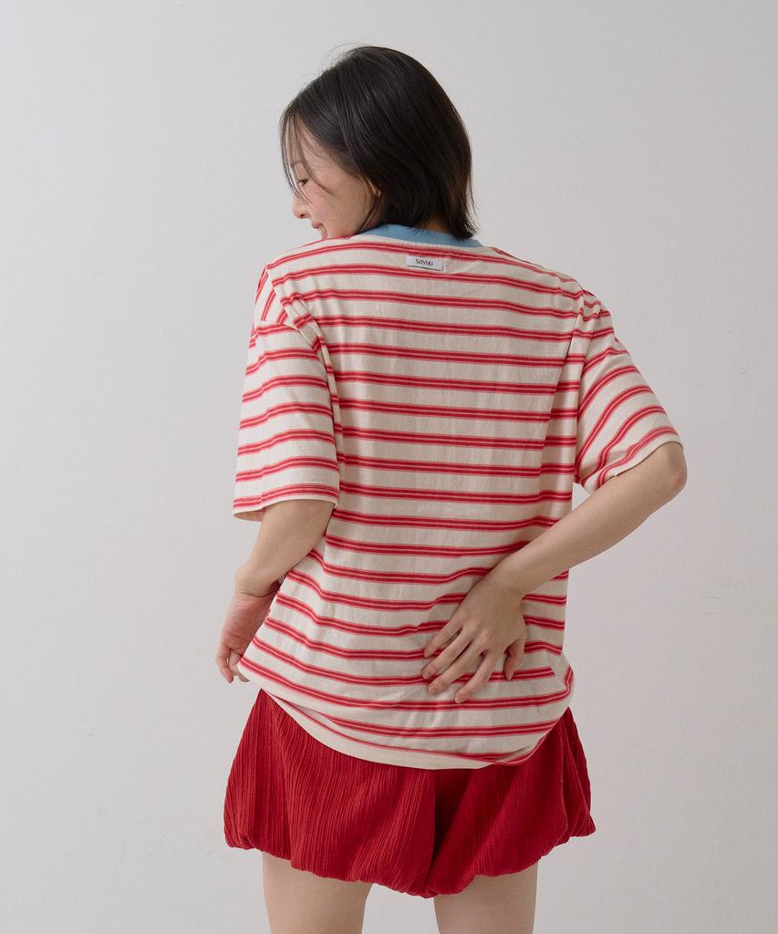 Sayu Striped Biscuit Short Sleeve Tee Red