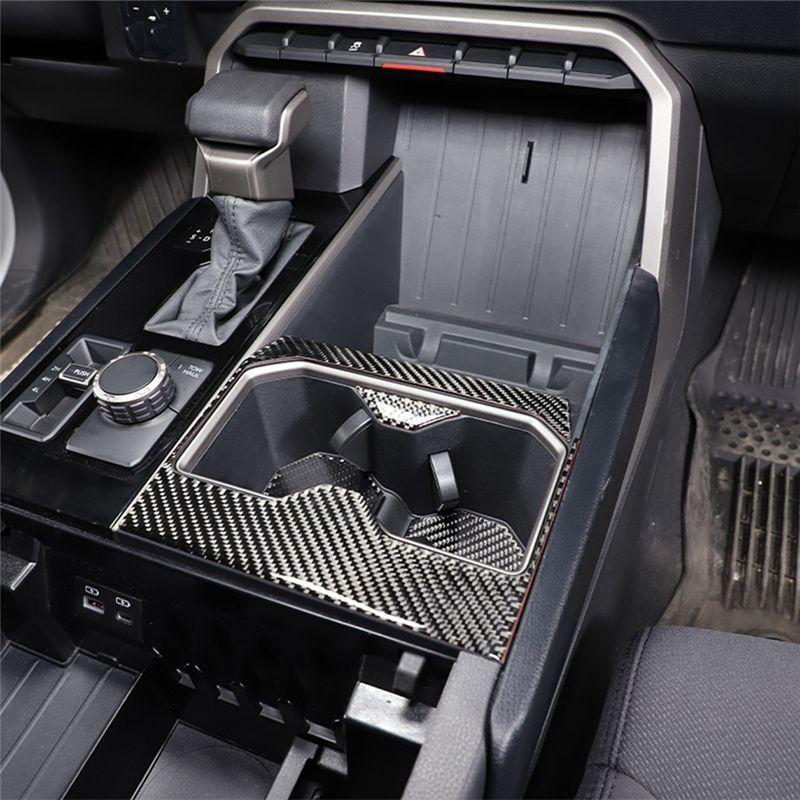 DTC2 For Toyota Tundra   Carbon Fiber Car Central Control Cup Holder Decorative Panel Cover Sticker Accessories