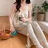 2023 Summer Women's Retro Floral Spaghetti Strap Long Pants Pajamas