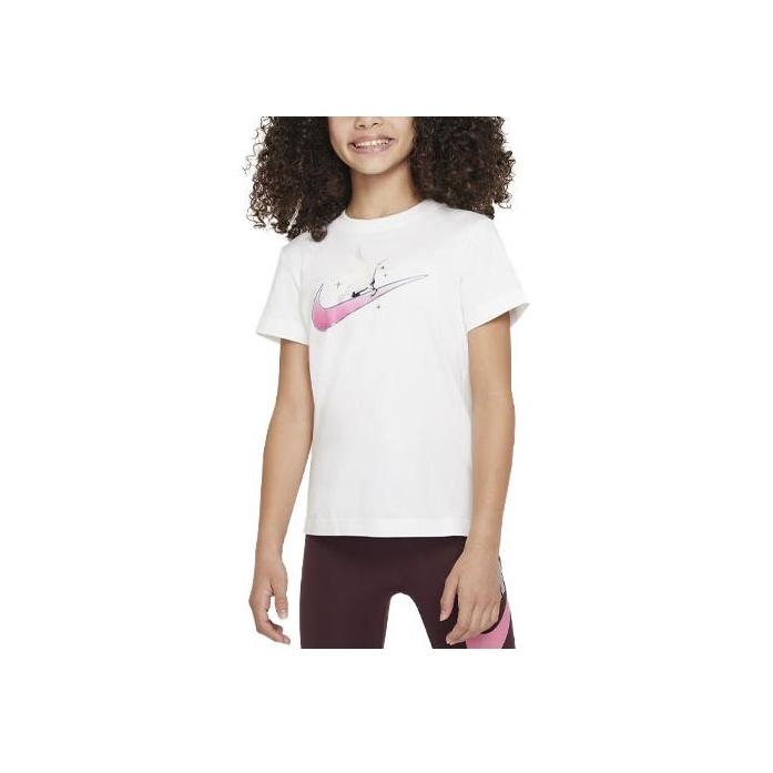 

Nike Спортивная одежда с буквенным принтом, рисунком из мультфильмов и аниме, круглым вырезом, спортивная футболка с коротким рукавом, детские топы, белые DX1706-100 L