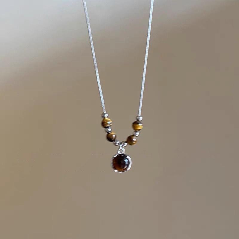 Tiger-eye Stone Necklace - Luxurious, Niche, Fashionable Design, Versatile, Collar Chain, Neck Chain