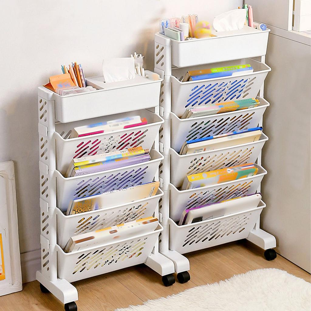 White Storage   Shelf Removable Plastic Movable Bookshelf for Home Study Room