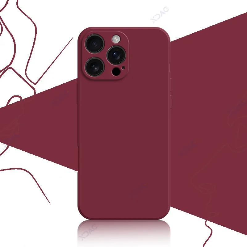 Luxury Square Liquid Silicone Case Cover for iPhone 16 Pro Max Plus iPhone16 16Pro 16Plus 16ProMax Soft Shockproof Phone Housing