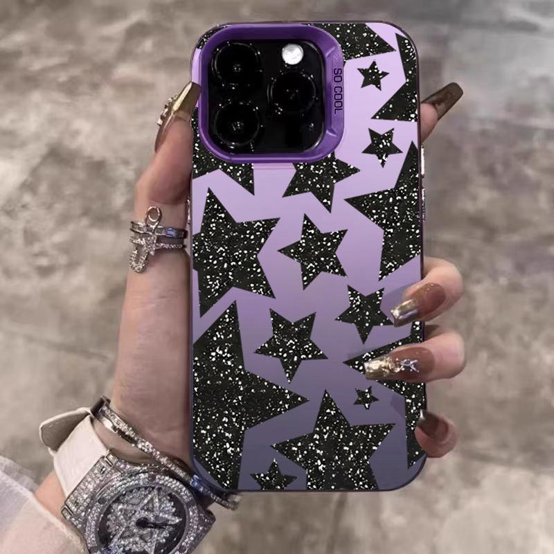 Leopard Print Stars Electroplate Silver IMD Phone Case For iPhone 17 16 Pro Max 15 14 13 12 11 Pro 16E 7 8 Plus X XS XR SE Cover
