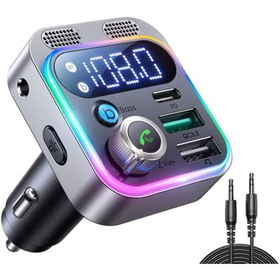Bluetooth Fm Verici Araç Aux Eller Serbest Araç Yükseltme Bluetooth 5.3 Derin Bas Hi-Fi Ses Qc3.0 ve Pd3.0 48W'a Kadar Hızlı Şarj Desteği Usb Bellek