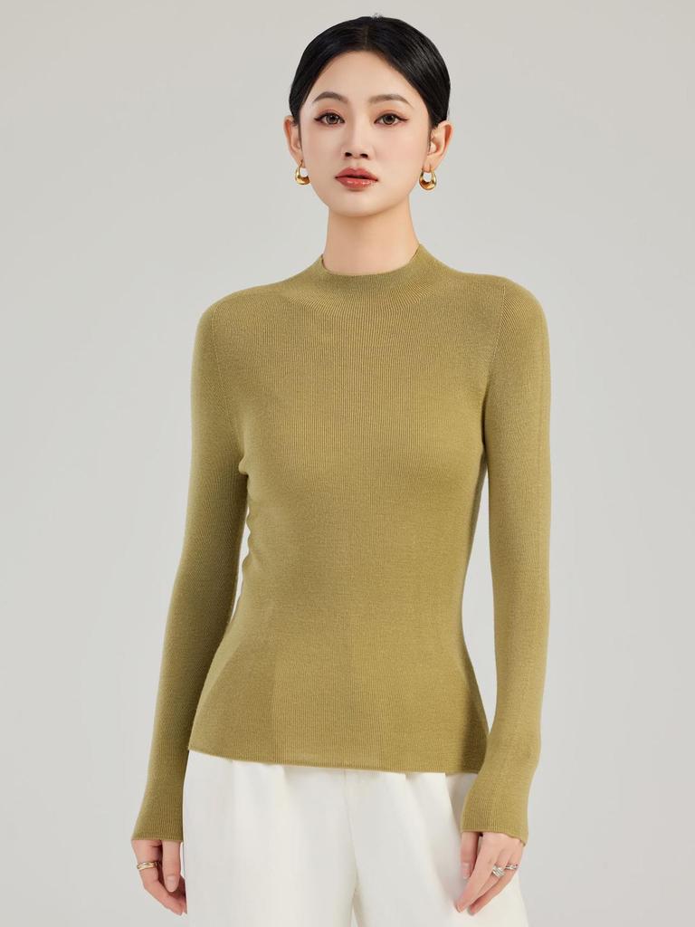 Autumn/Winter Women's Seamless 100% Wool Half-High Neck Slim Fit Sweater