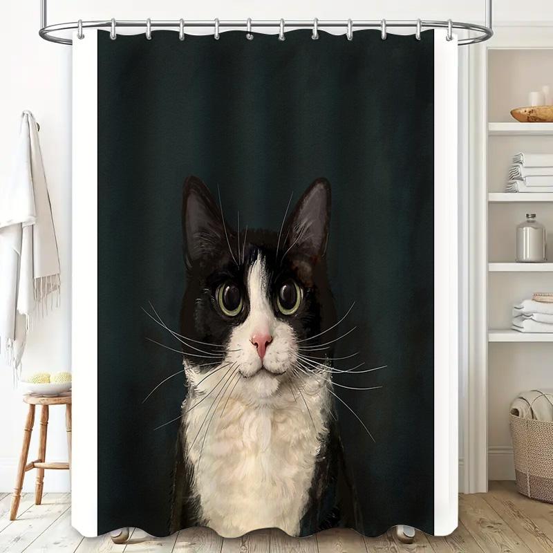 Cat Shower Curtain Cute Kitten Bathroom Decor Washable Waterproof Fabric Pet Lover Gift Home Decoration Artistic Pattern