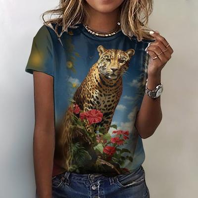 Sommerspaß Kreatives Tier Tiger 3D Digitaldruck Damen Rundhals T-Shirt