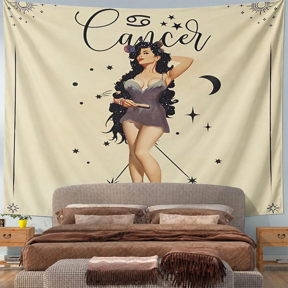 Cancer Zodiac Pin Up Tapestry Wall Hanging Retro Astrology Art Decor for Bedroom Living Room