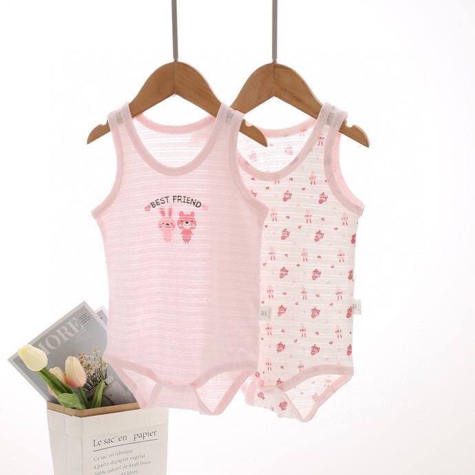 Baby Koi Baby Clothes Camisole Girls Set Romper Underwear Material Coverall Pink Set 4 Rabbit Pattern 100cm Three-Piece All-Year