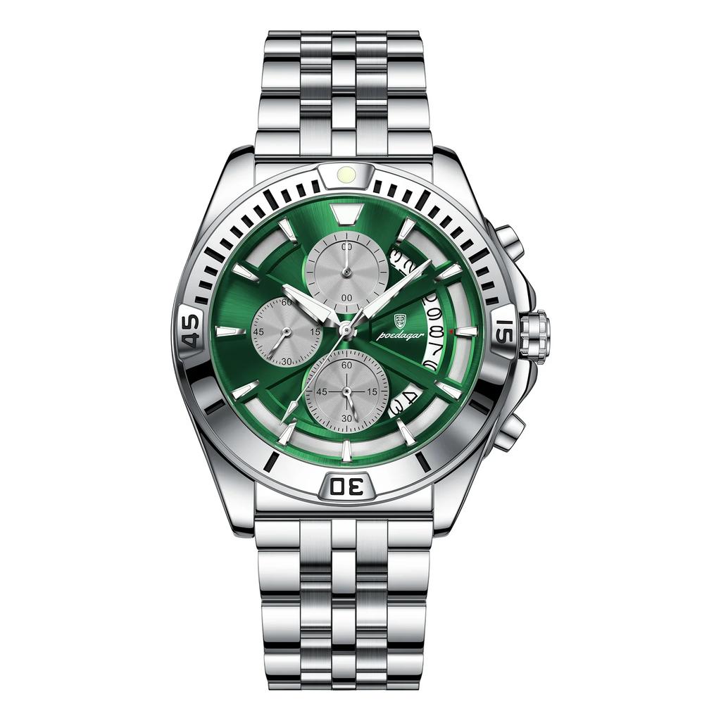 Men Chronograph Watches Stainless Steel Analog Quartz Wrist Watch Waterproof Luminous Date Business Dress Watch for Men