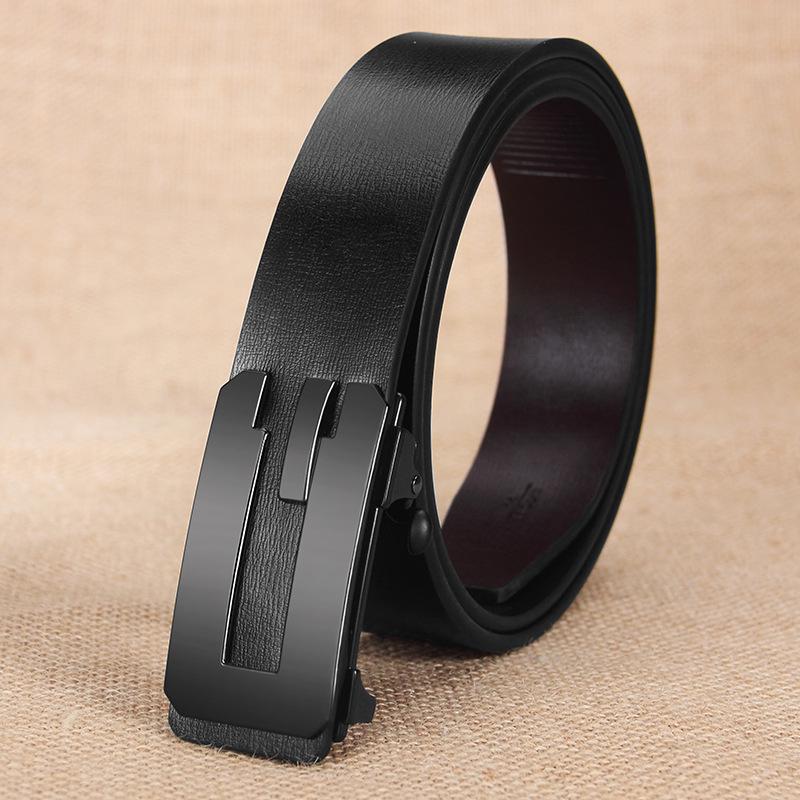 Men s Genuine Leather Automatic Buckle Belt, No-Tooth, Casual Waist, Second Layer Cowhide, In Stock. 105 cm